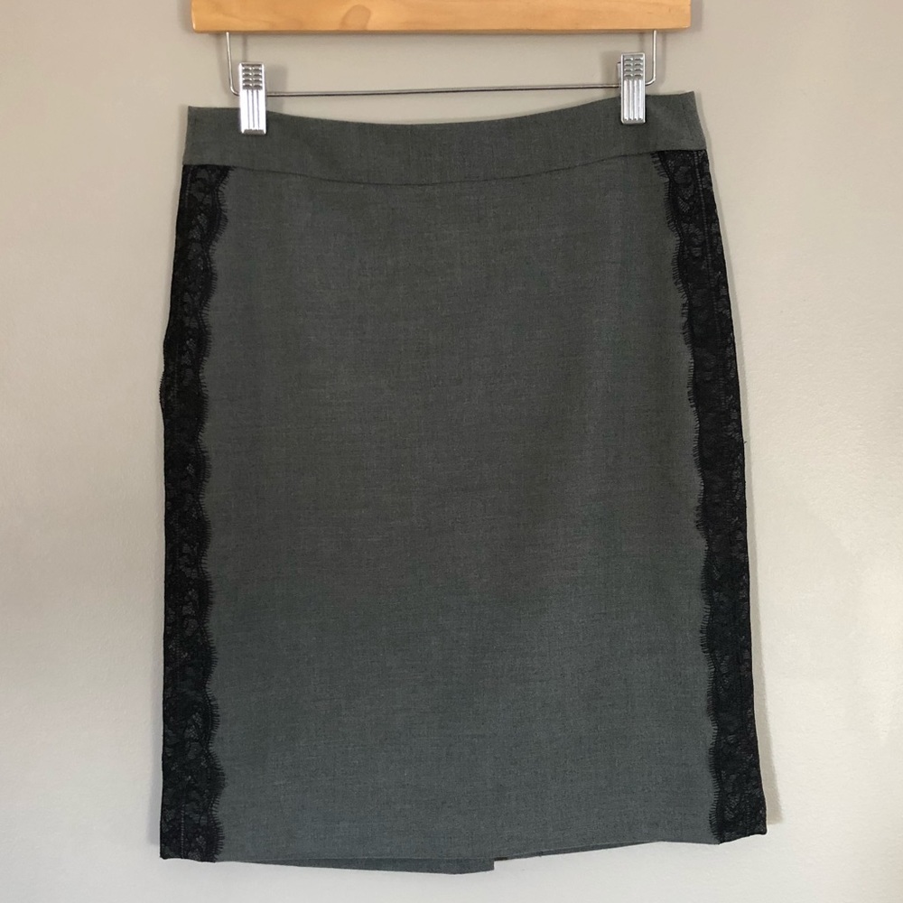 LOFT Gray Pencil Skirt with Black Lace -  Size 2